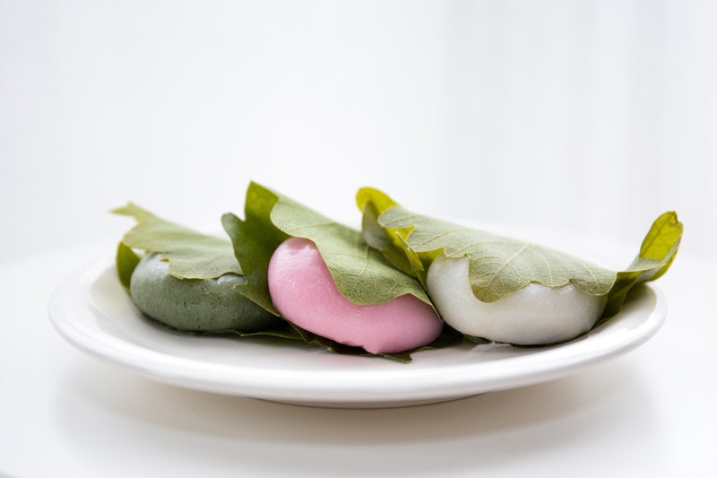 Kashiwa mochi, a rice cake with red bean paste